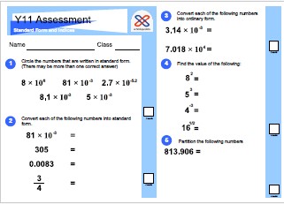 Standard Form and Indices Assessment